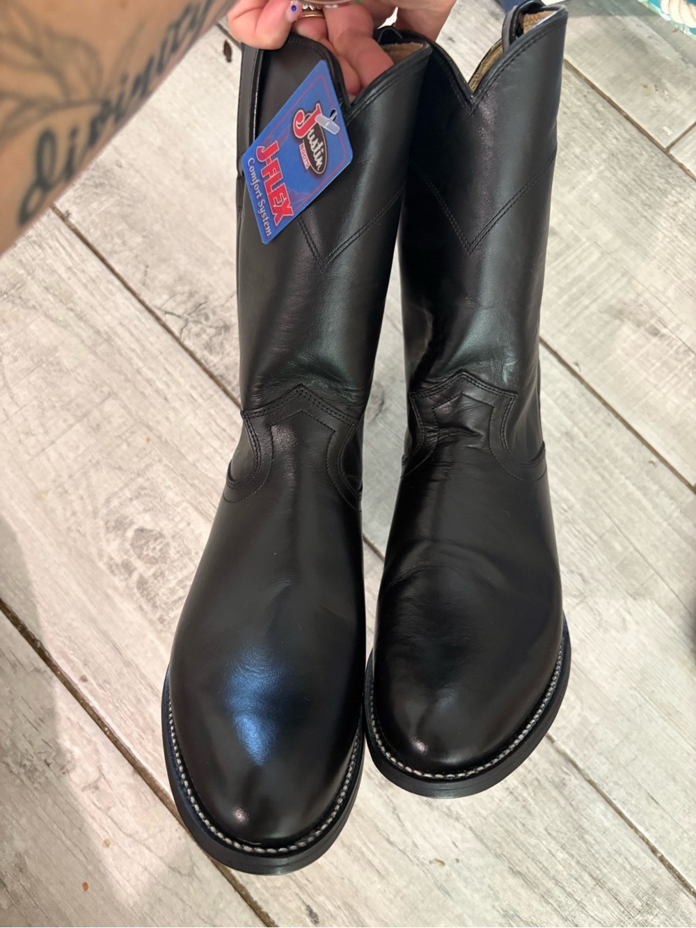 Justin Brown Leather Western Cowboy Boots Roper Style Leather Sole
